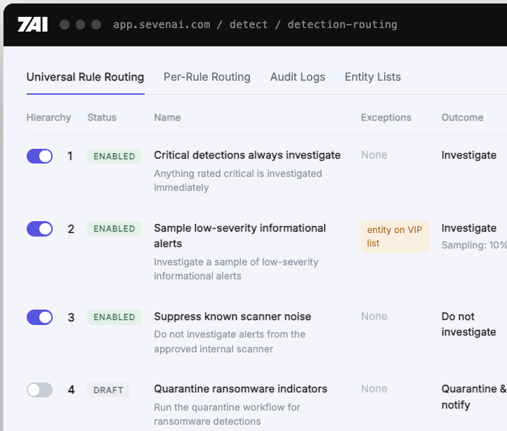 7AI detection routing rules